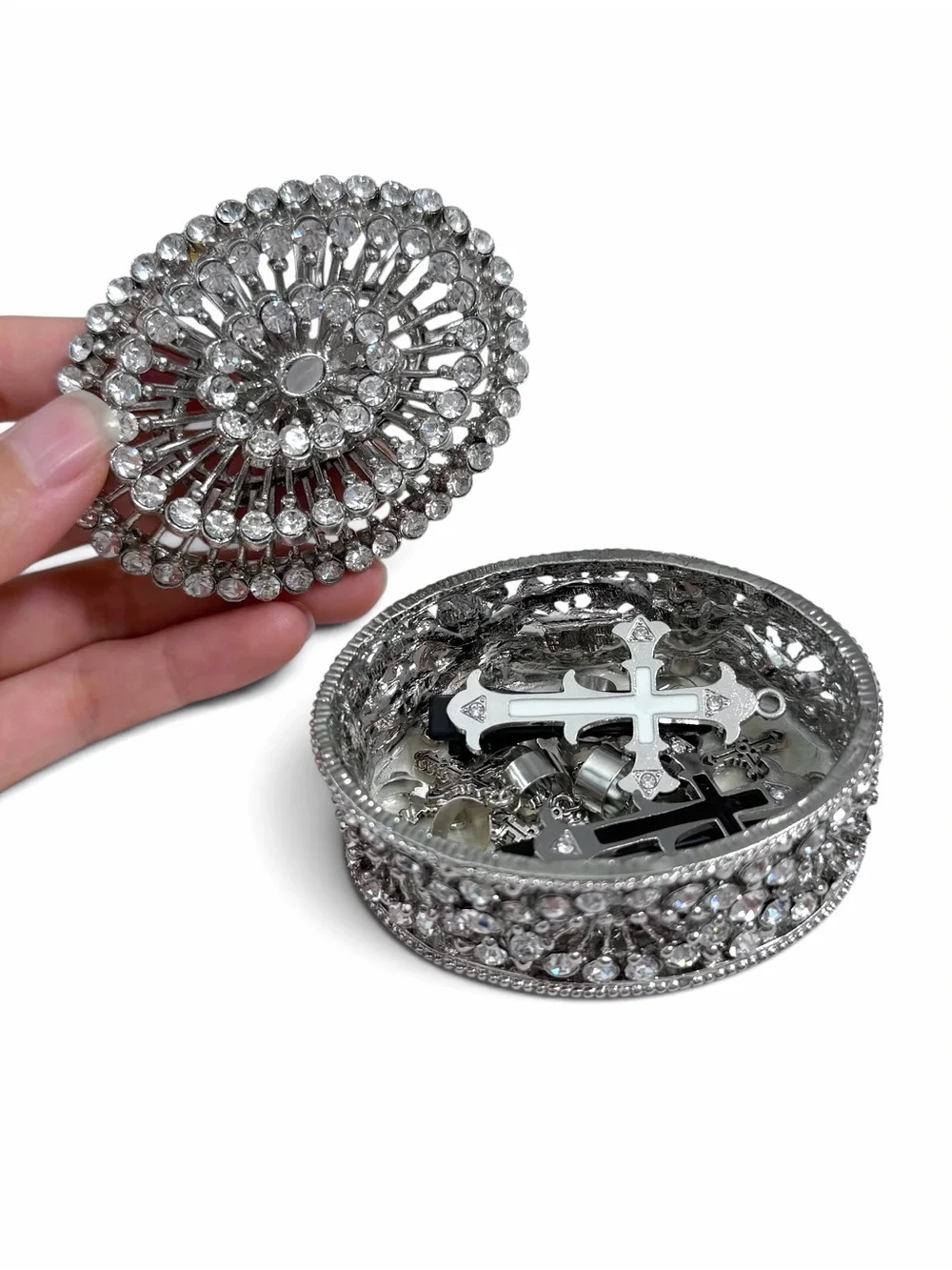 Olivia Riegel Vintage Silver Crystal Rhinestone Jolene Jewelry or Trinket Box